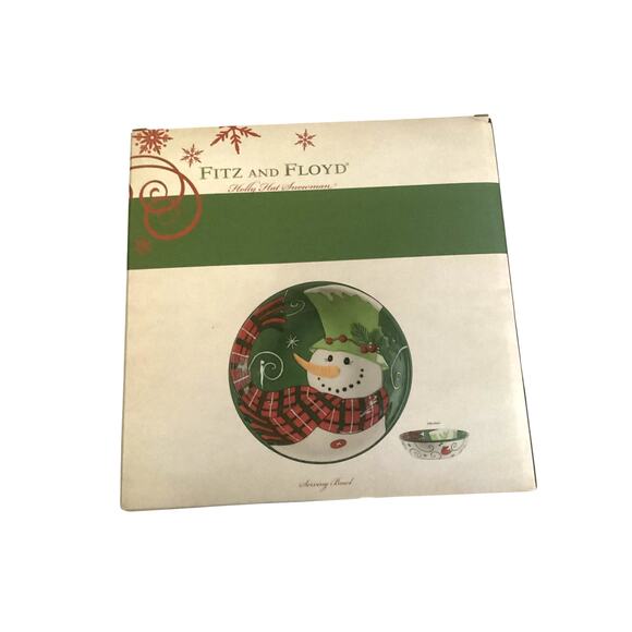 Fitz and Floyd Holly Hat Snowman Christmas 10" Serving Bowl Decor in Box - Picture 4 of 5